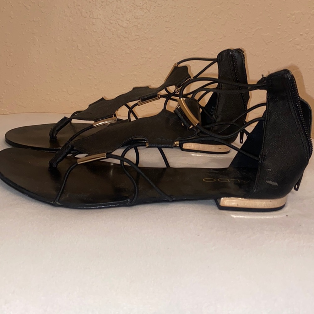 Black and gold sandals